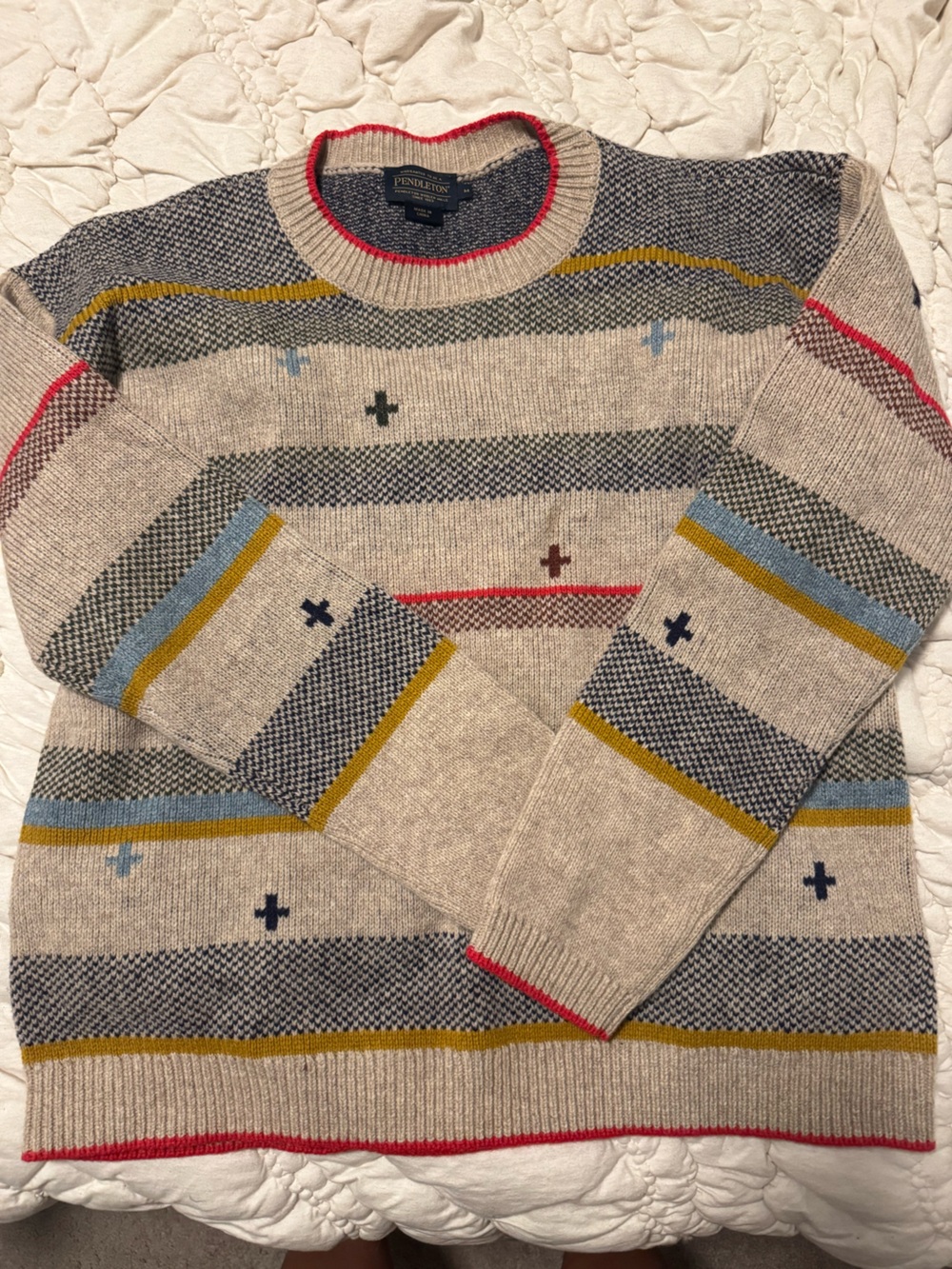Pendleton women’s Beige Patterned Crewneck Sweater